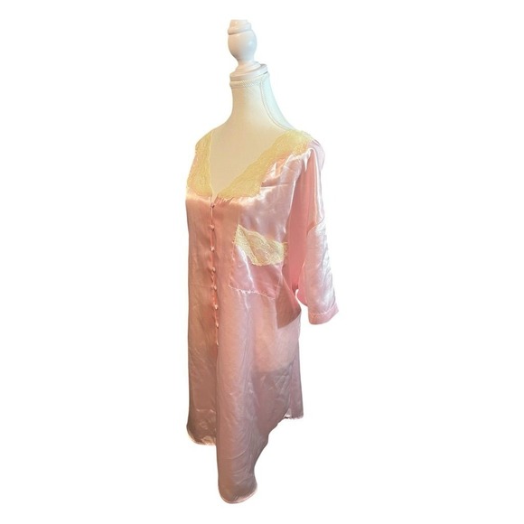 Intimate Moments Vintage Pink Satin‎ Chemise Nightgown Lace Trim - Picture 2 of 5